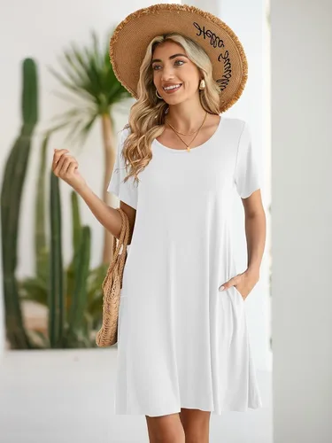 Miniatura 3 de BELAROI - Vestido informal de verano para mujer, vestido con vuelo de mangas cortas, estilo túnica