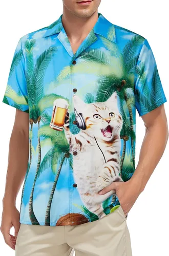 Miniatura 134 de Camisa hawaiana para hombre, con estampado floral, cómoda, con botones, casual, manga corta, ropa de playa para hombre