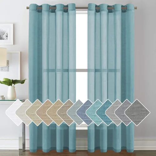Miniatura 43 de H.VERSAILTEX Cortinas de 96 pulgadas de largo, cortinas de lino/cortinas transparentes de mezcla de lino natural/paneles/cortinas para sala
