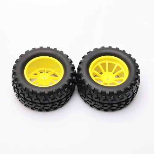 Miniatura 5 de 4PCS RC Rubber Tire 0.472 in Hex RC Ruedas y Neumáticos Escala 1/10 Coche Monster Truck Neumáticos Gravel Tread w/5 Radios Rueda Rim Amarillo RC