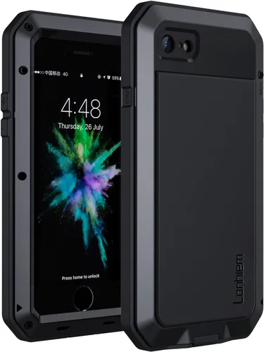 Miniatura 29 de Lanhiem Funda para iPhone 7 Plus/8 Plus, resistente a los golpes, [Tough Armour], funda de metal con protector de pantalla integrado, funda Negro