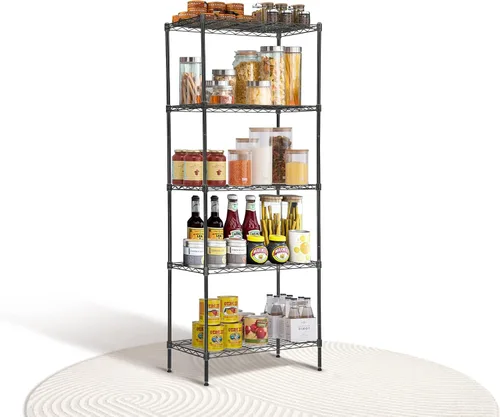 Estantería de metal de 5 estantes, altura ajustable, estante de alambre comercial con patas niveladoras, capacidad de 150 libras por estante, 24 x