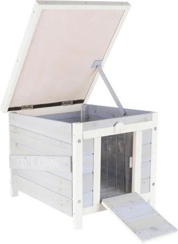 Miniatura 4 de TRIXIE Casa pequeña para gatos al aire libre, resistente a la intemperie, con suelo elevado, techo de asfalto con bisagras y apertura cubierta