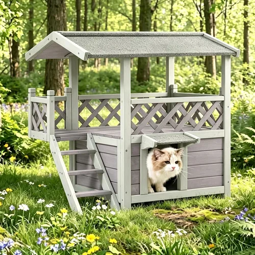 Miniatura 9 de Cat House - Casa para gatos con cortina para gatos con aislamiento, techo resistente a la intemperie (cubierta individual)
