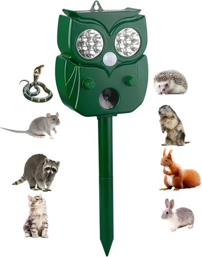 Repelente solar ultrasónico de animales al aire libre, 1 paquete repele gatos, perros, ardilla, ciervo, zorro, mapache, conejo, topo, coyote,
