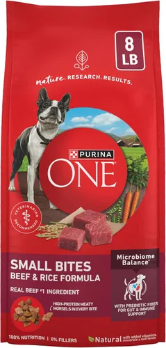 Purina ONE Small Bites - Alimento seco para perros pequeños con fórmula de carne de res y arroz, con alto contenido de proteínas, natural con