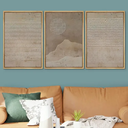 Miniatura 647 de SIGNWIN Lienzo enmarcado para pared, arte con pinceladas de flujo neutro en tonos beige abstractos, ilustraciones, arte moderno, decorativo