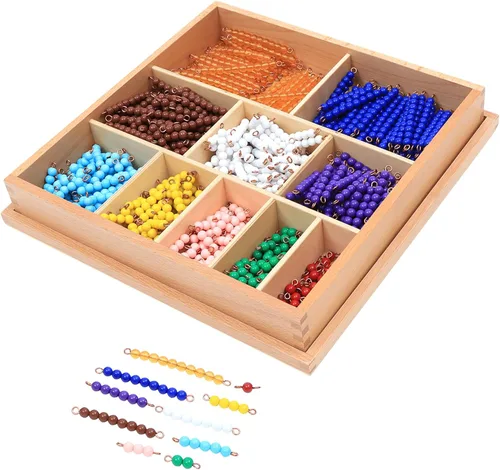 Adena Montessori Juego de cuentas: materiales educativos Montessori, tema de números, niños de edades, 55 juegos de barras de cuentas de colores