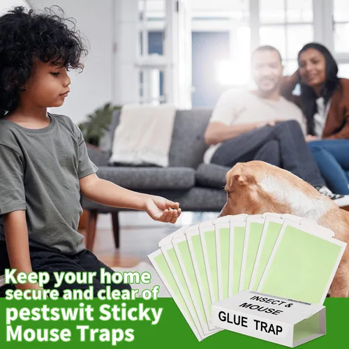 Miniatura 7 de Qualirey Paquete de 10 trampas adhesivas para ratones, trampas verdes de alto contraste para ratones para interiores para el hogar, preperfumadas