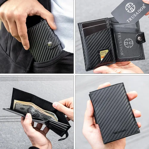Miniatura 2 de TRUSADOR Venice - Cartera de piel triple para hombre y mujer, con bloqueo RFID, bolsillo frontal, Carbon, Sin bolsillo para monedas