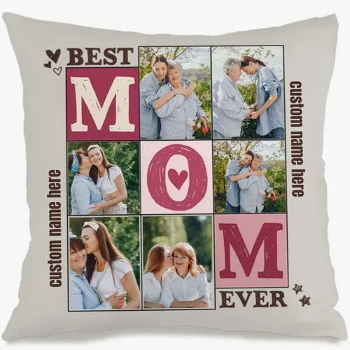 Personalized Pillow Cover Combining 6 Images and Text for Mom, Cozy Throw Cushion Ideal as a Heartfelt Gift for Family Holidays Special Occasions or