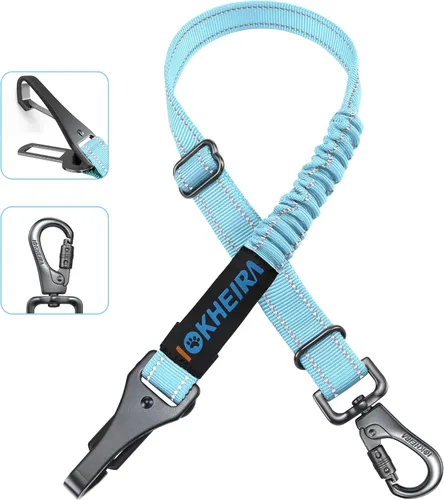 Miniatura 12 de IOKHEIRA Cinturón de seguridad para perro, arnés de automóvil 3 en 1 para mascotas, cinturón de seguridad ajustable de nailon, tela elástica Rojo