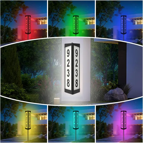 Miniatura 3 de Placa solar de dirección de 3 lados, números de casa iluminados para exteriores, control remoto RGBW impermeable que cambia de color, letrero