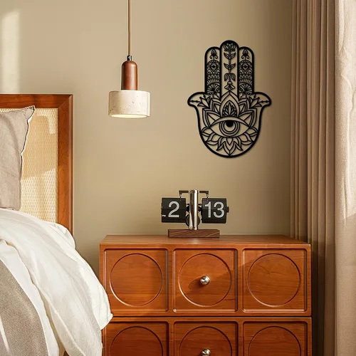 Miniatura 3 de Slickss Hamsa Mano de Fátima - Arte de pared de metal, protección contra el mal de ojo, arte de pared espiritual, arte de pared de geometría sagrada