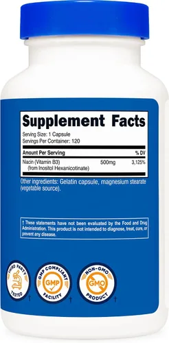 Miniatura 5 de Nutricost Niacina (sin rubor) inositol hexanicotinato 500 mg, 120 cápsulas, vitamina B3