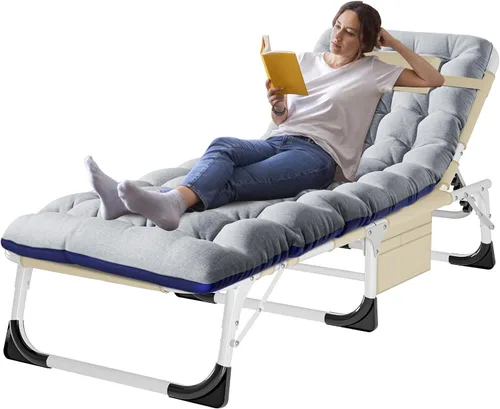 Miniatura 12 de ABORON Silla de bronceado resistente, silla de descanso plegable de 5 posiciones para exteriores con almohadilla, silla de playa portátil para tomar