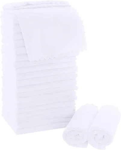 MOONQUEEN Juego de 24 toallas ultrasuaves de alta calidad, 12 x 12 pulgadas, secado rápido, ropa de baño de terciopelo coral altamente absorbente,