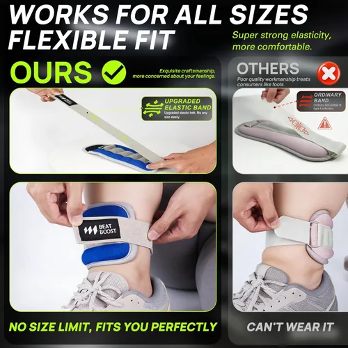 Miniatura 5 de BeatBoost Pesas de Tobillo y Muñeca para Mujeres y Hombres Un Par de 1 2 3 4 6 8 10 Libras Juego de Pesas para Brazo y Pierna con Correas Ajustables