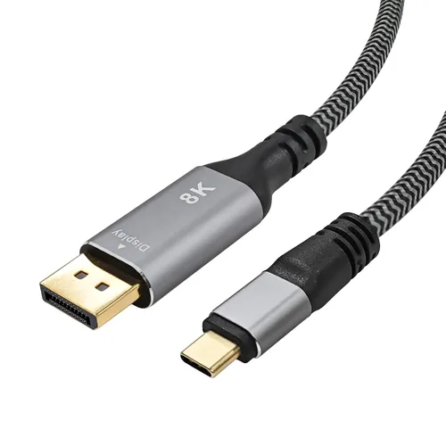 Cyberguys! Cable USB C a DisplayPort 1.4, 8K 60Hz 4K 240Hz trenzado tipo C a DP, conectores chapados en oro, Thunderbolt a DisplayPort, funciona con