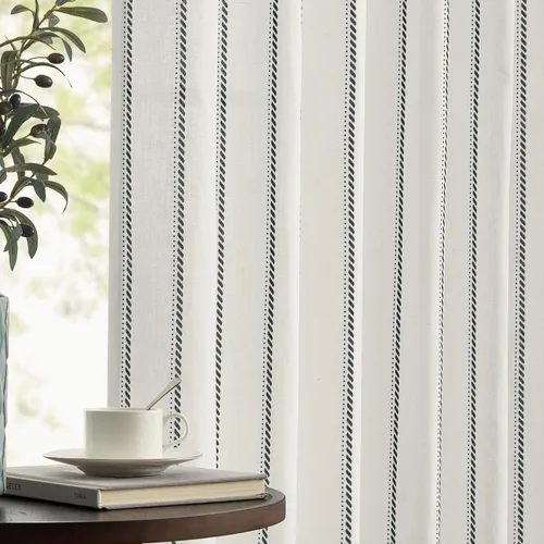 jinchan - Cortinas de mezcla de lino de 63 pulgadas de largo, a rayas, color negro y blanco, para sala de estar, casa de campo, dormitorio, para