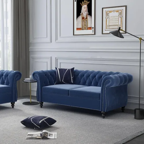 Miniatura 39 de QHITTY Sofá de Acento, Sofá Biplaza Chesterfield Moderno de Terciopelo, Sofá Tapizado con Respaldo Capitoné para Muebles de Sala de Estar (Gris)