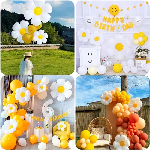Miniatura 7 de YUJUN 11 globos de margarita, enormes globos de papel de aluminio de margaritas de flores blancas para baby shower, boda, decoración de fiesta