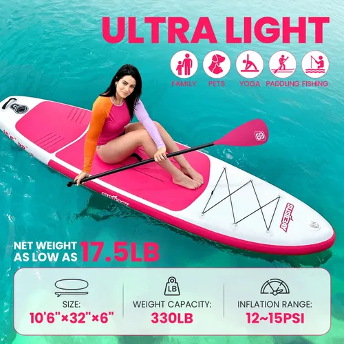 Miniatura 3 de Tabla de remo inflable con accesorios de SUP, tablas de remo inflables para adultos y jóvenes, cubierta de EVA antideslizante, postura amplia, bomba
