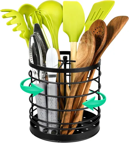 KOLUTI Organizador de utensilios de cocina giratorio de 360°, organizador redondo de almacenamiento de herramientas de cocina extra grande de 7.2 x