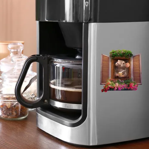 Miniatura 3 de Pegatina con agujero de ratón, adhesivo de pared extraíble, decoración de cocina, amante del café, refrigerador, diversión, agujero de ratón