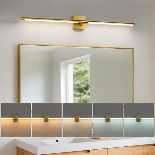 Miniatura 9 de Lámparas de tocador de baño negras y doradas para baño sobre espejo de 30 pulgadas, apliques LED de baño IP44 5CCT ajustables, luces modernas