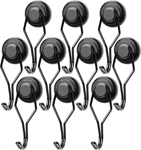 Miniatura 15 de MIKEDE Paquete de 4 ganchos magnéticos, ganchos magnéticos de neodimio resistentes de 40 libras, ganchos giratorios magnéticos negros para colgar