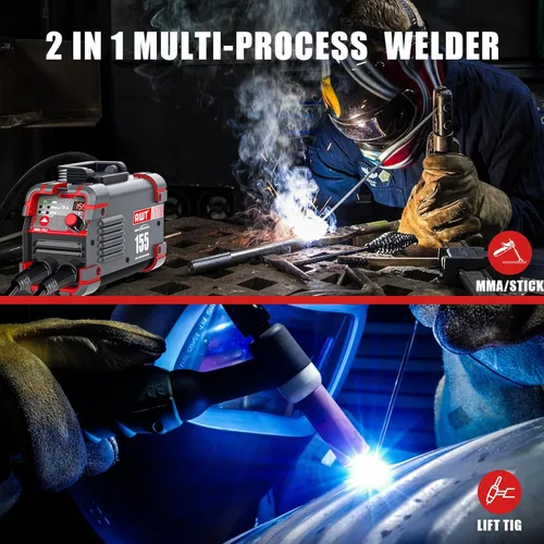 Miniatura 2 de AWT Soldador de palo 155Amp Mini soldador 2 en 1 Soldador ARC/elevación TIG máquina de soldadura 110/220V con VRD, pantalla digital IGBT Inverter