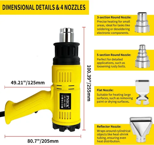 Miniatura 3 de Pistola de calor de 2000 W, temperatura variable de 140 °F a 1202 °F con 2 velocidades, kit de pistola de aire caliente resistente de calentamiento