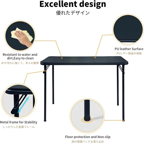 Miniatura 5 de BOOSDEN Juego de mesa y silla plegable, mesa y sillas plegables para tarjetas, mesa portátil con sillas para interiores y exteriores, juego