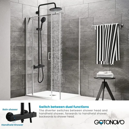 Miniatura 5 de gotonovo Sistema de ducha termostático expuesto para baño, cabezal de ducha redondo de 8 pulgadas, montado en la pared con 8 modos ajustables