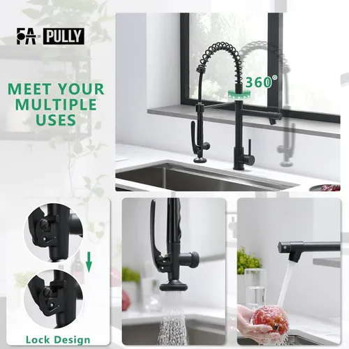 Miniatura 3 de Fapully - Grifo de cocina negro, grifo de fregadero de cocina comercial extraíble con rociador Negro mate