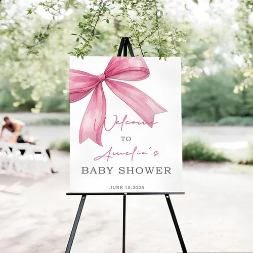 Miniatura 22 de Letrero de bienvenida personalizado con lazo rosa, editable imprimible para fiesta de bebé, letrero de baby shower con lazo rosa #12 Baby Shower #12