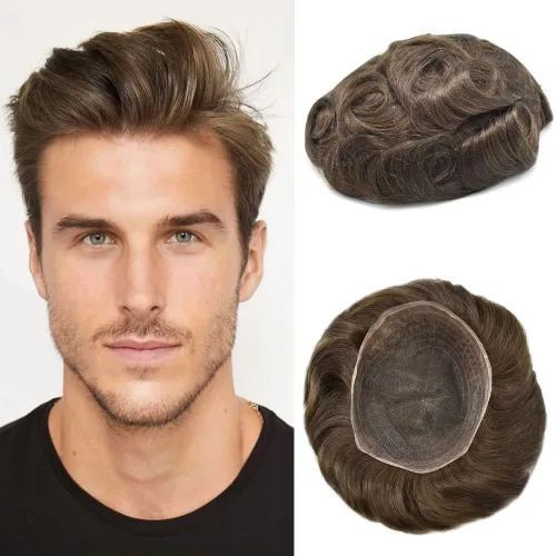 Miniatura 24 de PUNRU HAIR Completo Swiss Lace Toupee para hombres Sistema de cabello humano real Sistema de reemplazo de cabello humano para hombre Toupee