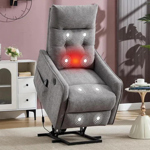Miniatura 15 de Silla Reclinable con Elevación Eléctrica con Masaje de Vibración y Calor para Personas Mayores de Estatura Pequeña, Silla Elevadora Pequeña