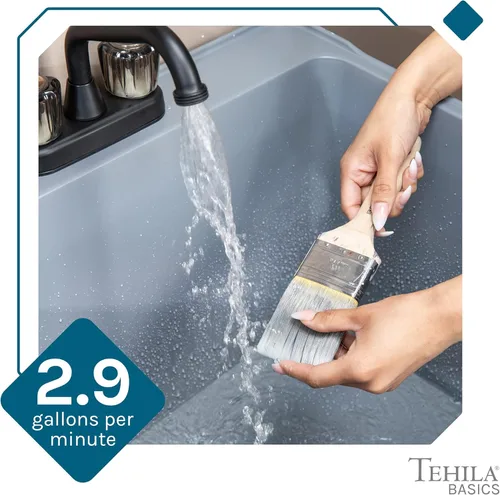 Miniatura 7 de Tehila Basics de JS Jackson Supplies - Fregadero utilitario independiente gris de 21 galones con grifo negro de 2 manijas, bañera de lavandería
