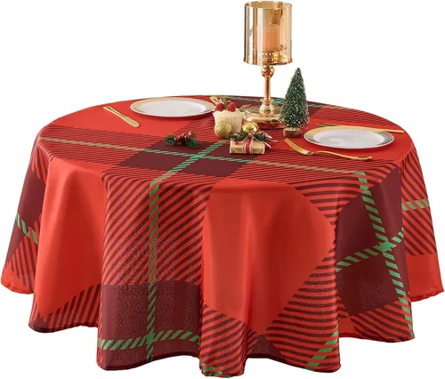 Miniatura 27 de Paquete de 2 manteles redondos de 90 pulgadas, manteles lavables de poliéster de lino decorativo para la mesa del comedor, banquetes, fiestas