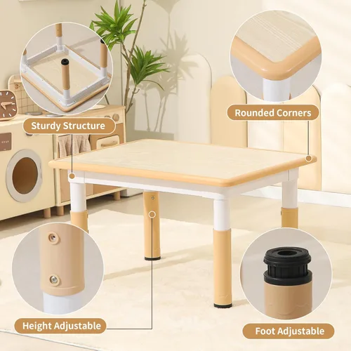 Miniatura 5 de Hulaibit Mesa y 2 sillas para niños pequeños, juego de mesa y sillas para niños de altura ajustable, 31.5 pulgadas de largo x 23.6 pulgadas