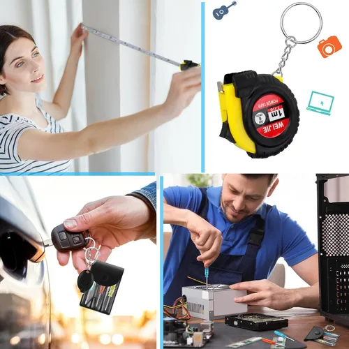 Miniatura 5 de Jutom Juego de 18 llaveros con mini destornillador, cinta métrica, luces LED, regalo para el día del padre, a granel para hombres adultos (colorido)