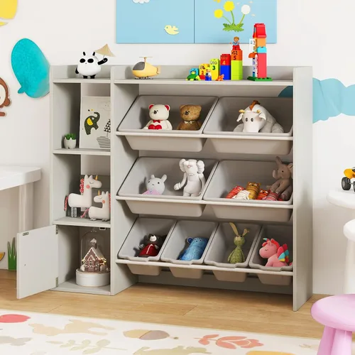 Miniatura 13 de Costzon Organizador de almacenamiento de juguetes para niños con 8 contenedores, estantería de madera para niños pequeños con estantes abiertos
