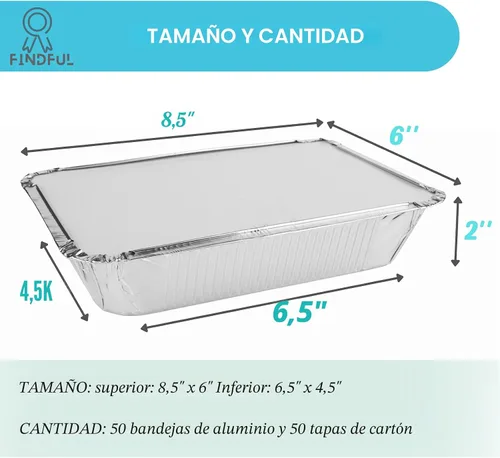 Miniatura 2 de Sartenes de aluminio con tapas (paquete de 50 unidades, 8.5 x 6 pulgadas), recipientes de alimentos de aluminio de 2.25 libras con tapas, 50