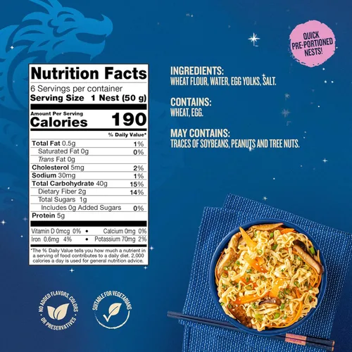 Miniatura 2 de Blue Dragon Nidos finos de fideos de huevo cantonés, 10.58 onzas (paquete de 1) cuatro ingredientes simples Pre-porciones en 6 nidos Apto