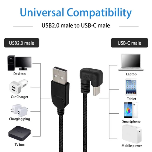 Miniatura 3 de Poyiccot Cable USB tipo C 3A de carga rápida, cable USB C de 180 grados, cable de carga USB C en forma de U, cable de transferencia
