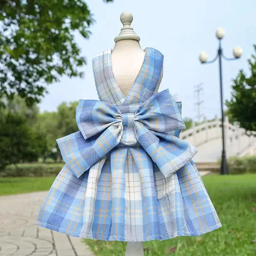 Miniatura 8 de PETCARE Vestido de Perro a Cuadros con Corbata de Moño y Arnés Correa para Perros Pequeños, Gatos, Niñas, Lindos Vestidos de Princesa para Perros