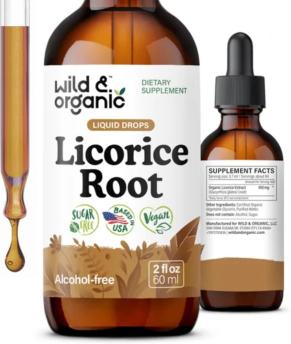 Wild & Organic Tintura de Regaliz - Apoyo Digestivo - Gotas de Extracto de Raíz de Regaliz Puro - Glycyrrhiza Glabra - Suplemento Vegano, Sin Azúcar