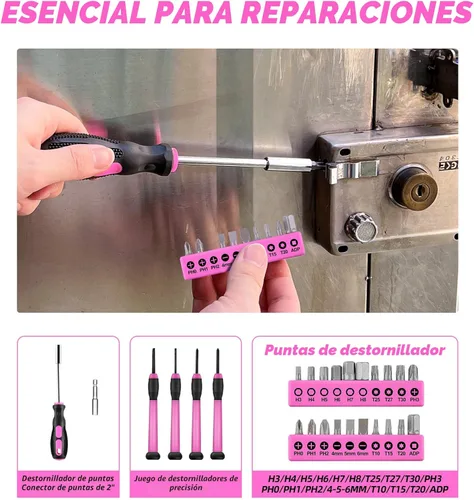 Miniatura 3 de Juego de herramientas rosa-40 piezas - Kit de herramientas manuales para el hogar general con caja de herramientas de plástico (rosa)